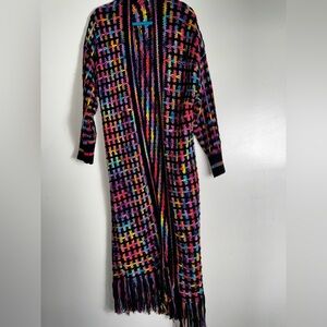 Full Size Multicolored Open Front Fringe Hem Cardigan